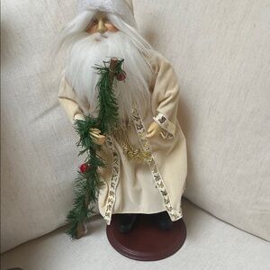 Vintage Father Christmas Santa Figurine with Green Garland 17” Tall
